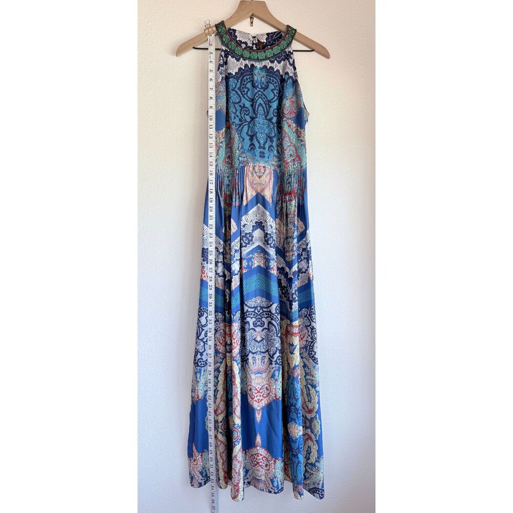 NWOT Anthropologie Ranna Gill Boteh Beaded Halter Maxi Dress Blue Sz 6 M Medium - Picture 10 of 13